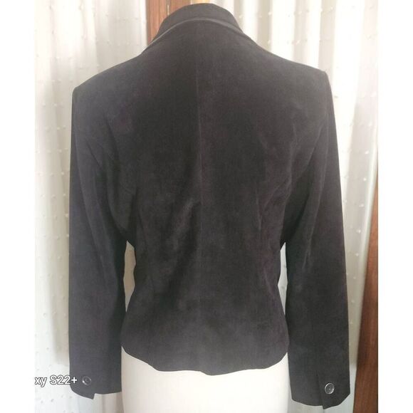 J17 Larry Levine dressy black soft corduroy blazer with faux leather trim - Picture 6 of 9